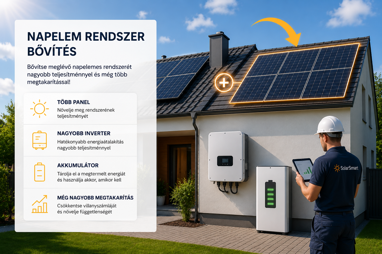 Napelem rendszer bővítés családi házon energiatárolóval