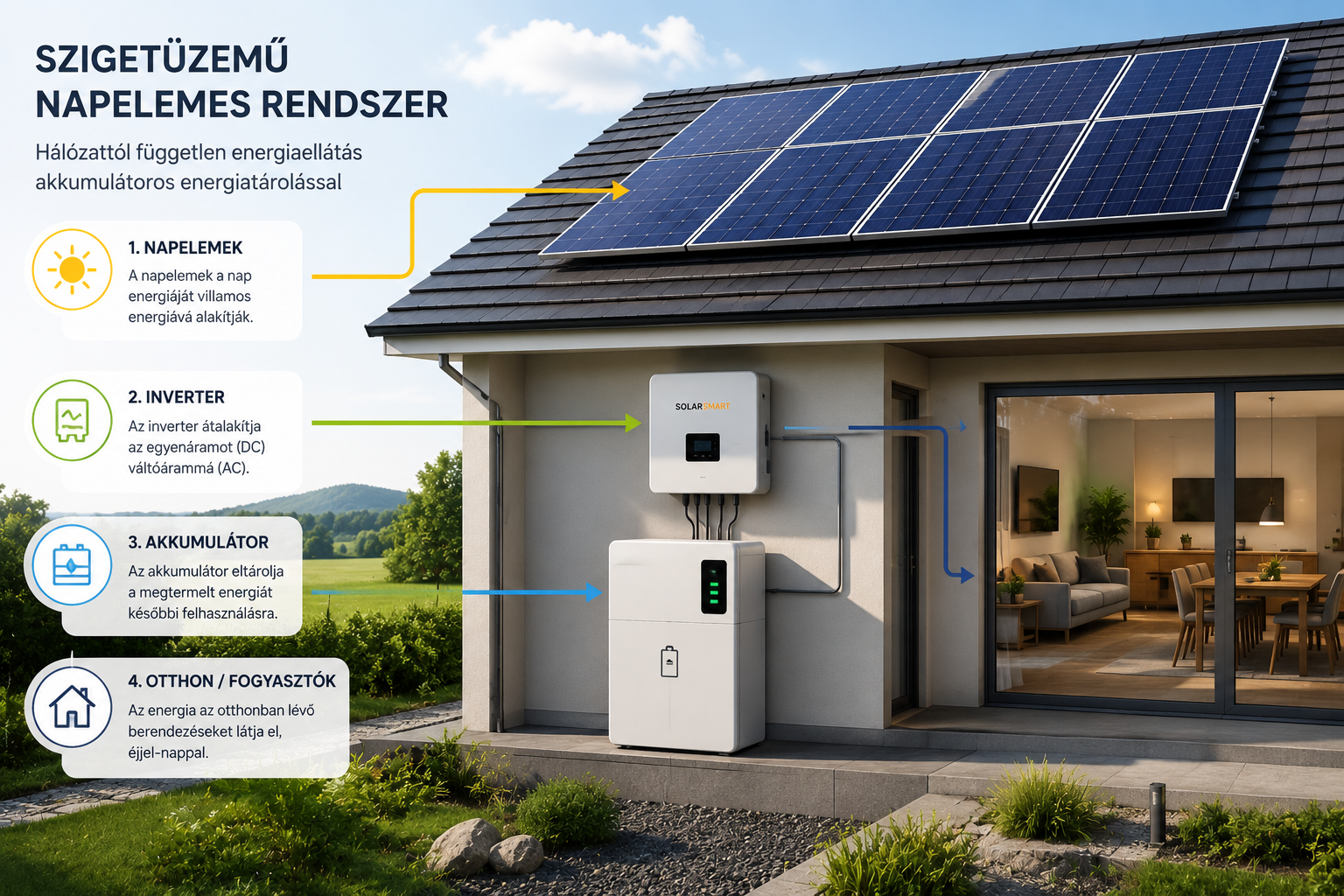 napelemes rendszer működése akkumulátoros energiatárolással